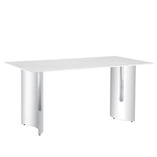 Load image into Gallery viewer, Modern minimalist dining table. White imitation marble glass sticker desktop, stainless steel legs, stable and beautiful. Suitable for living room and dining room 63&quot; x35.4&quot; x29.5&quot; DT-69
