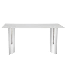 Load image into Gallery viewer, Modern minimalist dining table. White imitation marble glass sticker desktop, stainless steel legs, stable and beautiful. Suitable for living room and dining room 63&quot; x35.4&quot; x29.5&quot; DT-69
