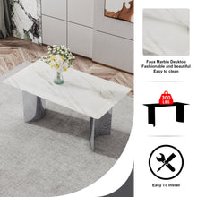 Load image into Gallery viewer, Modern minimalist dining table. White imitation marble glass sticker desktop, stainless steel legs, stable and beautiful. Suitable for living room and dining room 63&quot; x35.4&quot; x29.5&quot; DT-69
