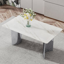 Load image into Gallery viewer, Modern minimalist dining table. White imitation marble glass sticker desktop, stainless steel legs, stable and beautiful. Suitable for living room and dining room 63&quot; x35.4&quot; x29.5&quot; DT-69
