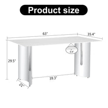 Load image into Gallery viewer, Modern minimalist dining table. White imitation marble glass sticker desktop, stainless steel legs, stable and beautiful. Suitable for living room and dining room 63&quot; x35.4&quot; x29.5&quot; DT-69
