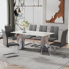 Load image into Gallery viewer, Modern minimalist dining table. White imitation marble glass sticker desktop, stainless steel legs, stable and beautiful. Suitable for living room and dining room 63&quot; x35.4&quot; x29.5&quot; DT-69
