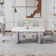 Load image into Gallery viewer, Modern minimalist dining table. White imitation marble glass sticker desktop, stainless steel legs, stable and beautiful. Suitable for living room and dining room 63&quot; x35.4&quot; x29.5&quot; DT-69
