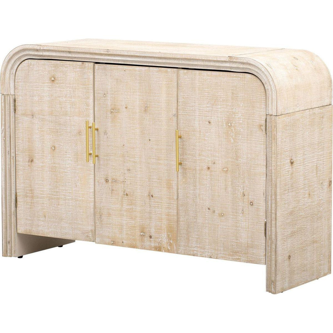 Retro Minimalist Curved Sideboard with Gold Handles and Adjustable Dividers for Living Room or Dining Room (Natural Wood Wash)