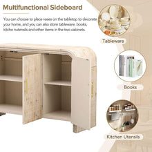 Load image into Gallery viewer, Retro Minimalist Curved Sideboard with Gold Handles and Adjustable Dividers for Living Room or Dining Room (Natural Wood Wash)
