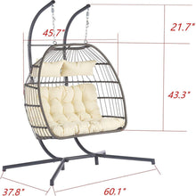 Load image into Gallery viewer, 2 Person Outdoor Rattan Hanging Chair Patio Wicker Egg Chair
