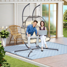 Load image into Gallery viewer, 2 Person Outdoor Rattan Hanging Chair Patio Wicker Egg Chair
