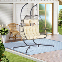 Load image into Gallery viewer, 2 Person Outdoor Rattan Hanging Chair Patio Wicker Egg Chair
