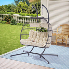 Load image into Gallery viewer, 2 Person Outdoor Rattan Hanging Chair Patio Wicker Egg Chair
