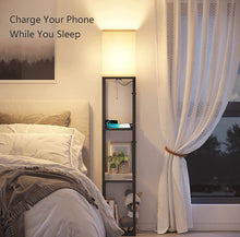 Cargar imagen en el visor de la galería, Floor Lamp Charger - Shelf Floor Lamp with USB Charging Ports and Electric Outlet
