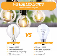 Carregar imagem no visualizador da galeria, 27 Ft Pro - Globe Solar LED Outdoor String Lights – Waterproof, G40 Retro Edison Filament Bulbs -Warm White

