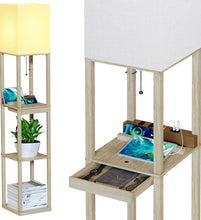 Cargar imagen en el visor de la galería, Floor Lamp Charger - Shelf Floor Lamp with USB Charging Ports and Electric Outlet
