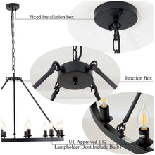 Load image into Gallery viewer, Hubrin Black Wagon Wheel Chandelier,16-Light 39.4 inch,Rustic Farmhouse Industrial Chandeliers,Kitchen Island Light Fixtures E12 Base for Living Room (Black, 39.4&quot; 16-Light)
