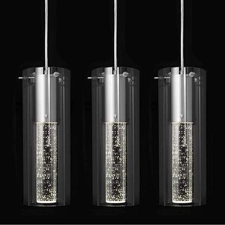 huong son Bubble Glass Pendant Lights Sand-Nickel Brushed, Mini Cylinder Pendant Light Fixture with Glass Shade, Indoor Pendant Lighting Adjustable Length, GU10 4000K LED Bulb Included, 3 Pack