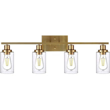 Cargar imagen en el visor de la galería, TULUCE Brass Gold 4-Light Vanity Wall Sconce - Elegant Bathroom Lighting with Clear Glass Shades, Versatile for Bedroom, Living Room, Stairway, Gallery, Restaurant
