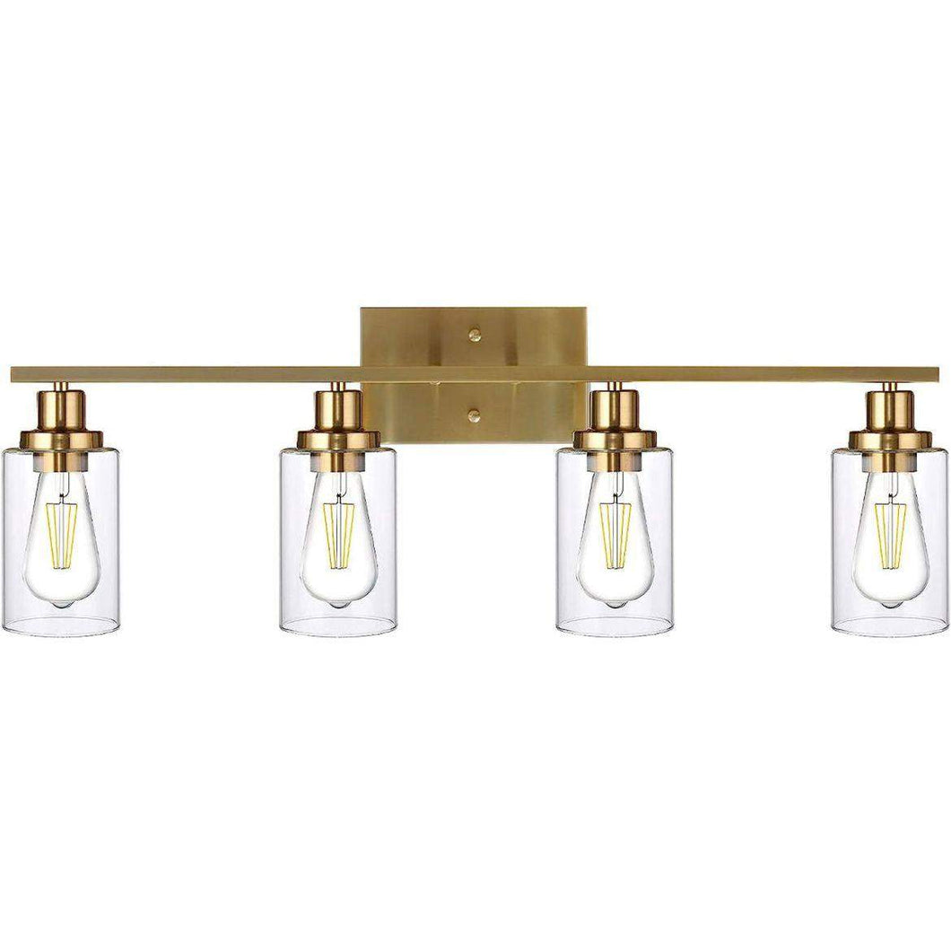 TULUCE Brass Gold 4-Light Vanity Wall Sconce - Elegant Bathroom Lighting with Clear Glass Shades, Versatile for Bedroom, Living Room, Stairway, Gallery, Restaurant