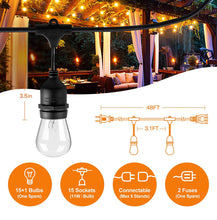 Load image into Gallery viewer, 24Ft Plug-In LED Outdoor String Lights Waterproof- Hanging, Dimmable 2W Vintage Edison Bulbs
