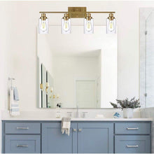 Cargar imagen en el visor de la galería, Vanity Lights Fixtures TULUCE 4 Light Bathroom Light Brass Gold Wall Light with Clear Glass Shade, Modern Bathroom Wall Sconce Lighting for Bath, Living Room, Bedroom, Stairs, Gallery, Restaurant
