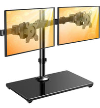 Carregar imagem no visualizador da galeria, Freestanding Dual Monitor Stand with Sleek Glass Base and Adjustable ArmsHeave Duty , Mounts 2 Screens
