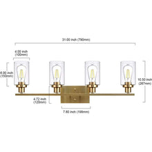Cargar imagen en el visor de la galería, Vanity Lights Fixtures TULUCE 4 Light Bathroom Light Brass Gold Wall Light with Clear Glass Shade, Modern Bathroom Wall Sconce Lighting for Bath, Living Room, Bedroom, Stairs, Gallery, Restaurant
