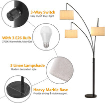 Load image into Gallery viewer, Modern Arc Floor Lamp w/ Marble Base -- 3 Lights Hanging Over The Couch from Behind - Multi Head Arching Tree Lamp -Oil Rubbed Bronze
