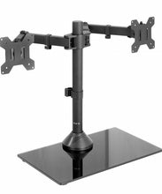 Carregar imagem no visualizador da galeria, Freestanding Dual Monitor Stand with Sleek Glass Base and Adjustable ArmsHeave Duty , Mounts 2 Screens
