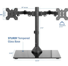 Carregar imagem no visualizador da galeria, Freestanding Dual Monitor Stand with Sleek Glass Base and Adjustable ArmsHeave Duty , Mounts 2 Screens
