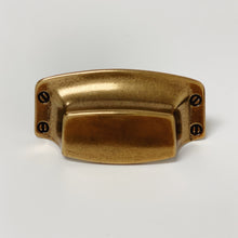 Load image into Gallery viewer, Drawer Cup Pull &quot;Tuscany&quot; in Antique Brass - Brass Cabinet Hardware

