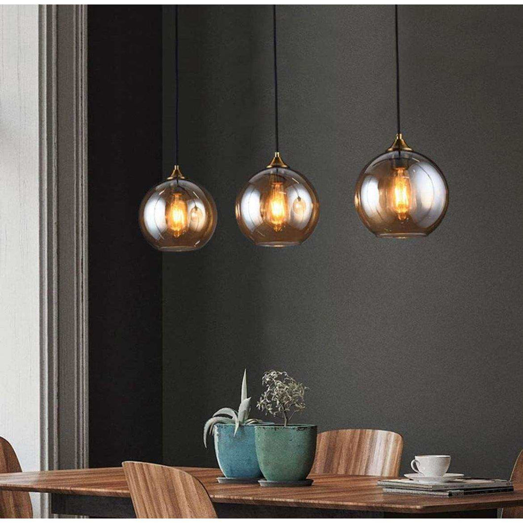 Bepuzz Plug in Glass Pendant Light Mid Century Ceiling Pendant Light Fixtures Globe Glass Shade Hanging Light Fixtures Single Hanging Pendant Lamp for Bedroom Living Room Hallway Foyer (Amber)