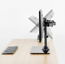 Carregar imagem no visualizador da galeria, Freestanding Dual Monitor Stand with Sleek Glass Base and Adjustable ArmsHeave Duty , Mounts 2 Screens
