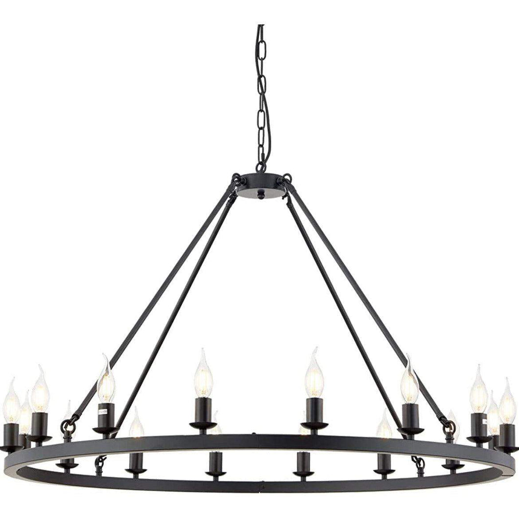 Hubrin Black Wagon Wheel Chandelier,16-Light 39.4 inch,Rustic Farmhouse Industrial Chandeliers,Kitchen Island Light Fixtures E12 Base for Living Room (Black, 39.4