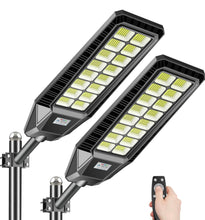 Load image into Gallery viewer, 2 Pack 1600W Solar Street Lights Outdoor 90000 Lumens Dusk to Dawn With Remote and Motion Sensor
