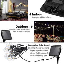 Carregar imagem no visualizador da galeria, 27 Ft Pro - Globe Solar LED Outdoor String Lights – Waterproof, G40 Retro Edison Filament Bulbs -Warm White
