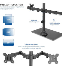 Carregar imagem no visualizador da galeria, Freestanding Dual Monitor Stand with Sleek Glass Base and Adjustable ArmsHeave Duty , Mounts 2 Screens
