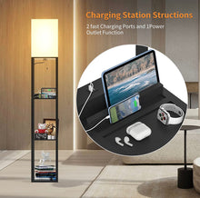 Cargar imagen en el visor de la galería, Floor Lamp Charger - Shelf Floor Lamp with USB Charging Ports and Electric Outlet
