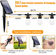 Load image into Gallery viewer, 27Ft Solar Flickering LED Bulbs - Solar Panel Powered Hanging String Lights -12 Bulbs
