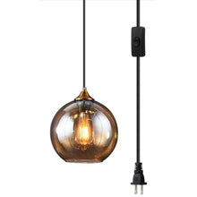 Cargar imagen en el visor de la galería, Bepuzz Plug in Glass Pendant Light Mid Century Ceiling Pendant Light Fixtures Globe Glass Shade Hanging Light Fixtures Single Hanging Pendant Lamp for Bedroom Living Room Hallway Foyer (Amber)
