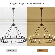 Load image into Gallery viewer, Hubrin Black Wagon Wheel Chandelier,16-Light 39.4 inch,Rustic Farmhouse Industrial Chandeliers,Kitchen Island Light Fixtures E12 Base for Living Room (Black, 39.4&quot; 16-Light)
