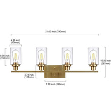 Cargar imagen en el visor de la galería, TULUCE Brass Gold 4-Light Vanity Wall Sconce - Elegant Bathroom Lighting with Clear Glass Shades, Versatile for Bedroom, Living Room, Stairway, Gallery, Restaurant

