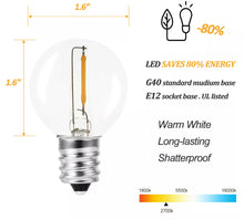Carregar imagem no visualizador da galeria, 27 Ft Pro - Globe Solar LED Outdoor String Lights – Waterproof, G40 Retro Edison Filament Bulbs -Warm White
