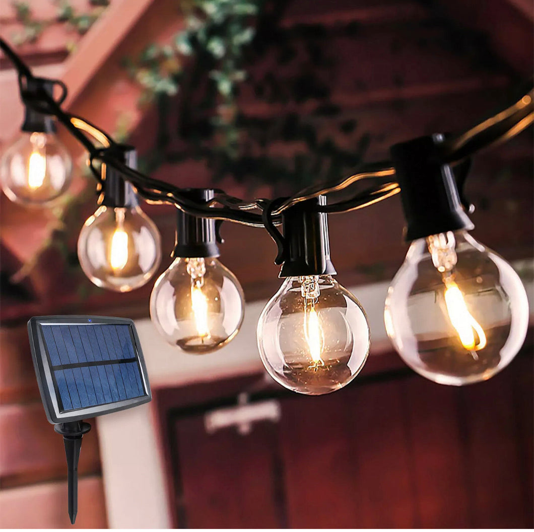 27 Ft Pro - Globe Solar LED Outdoor String Lights – Waterproof, G40 Retro Edison Filament Bulbs -Warm White