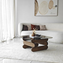 Load image into Gallery viewer, Jenga Walnut Designer Coffee Table Tempered Bronze Tint Glass
