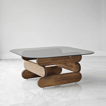 Load image into Gallery viewer, Jenga Walnut Designer Coffee Table Tempered Bronze Tint Glass
