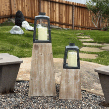 Load image into Gallery viewer, Removable Metal Lanterns with Wood Base, Set of Two
