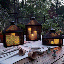 Load image into Gallery viewer, Perforated Iron Metal Lanterns, Set of Three
