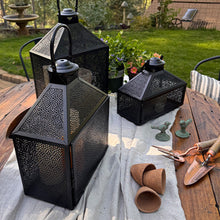 Load image into Gallery viewer, Perforated Iron Metal Lanterns, Set of Three
