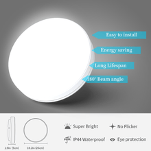 Cargar imagen en el visor de la galería, Modern 9.5 Inch Round LED Flush Mount Ceiling Light - 18W, 1650 Lumens, 5000K, IP44 Waterproof, Compact &amp; Versatile for Any Room
