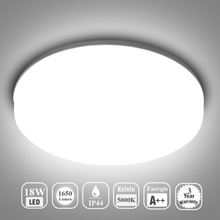 Cargar imagen en el visor de la galería, Modern 9.5 Inch Round LED Flush Mount Ceiling Light - 18W, 1650 Lumens, 5000K, IP44 Waterproof, Compact &amp; Versatile for Any Room
