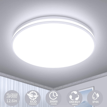 Cargar imagen en el visor de la galería, Upgrade Your Indoor Space with a Modern 12.6&quot; Round LED Flush Mount Ceiling Light - 24W, 2250LM, IP44 Waterproof, 5000K Cool White
