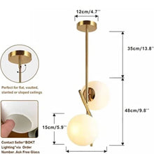 Carregar imagem no visualizador da galeria, BOKT Mid Century Modern Kitchen Pendant Light 2-Lights Chandeliers Lighting Fixture, Golden with White Frosted Glass Globe Lampshade
